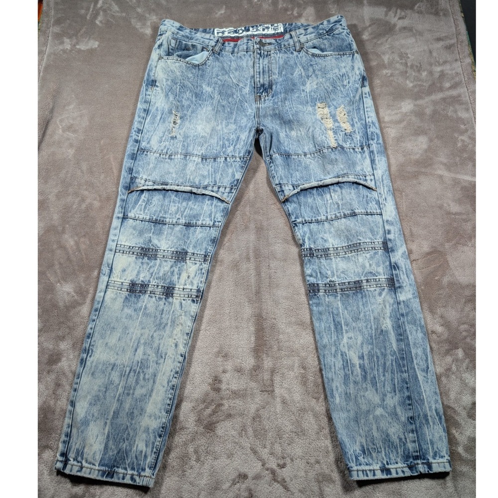 Red Ape Jeans Mens 42 Blue Acid Wash Distressed Paneled Straight Leg Denim